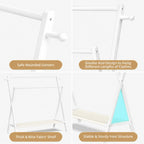 BAMBOOHOMIE Kids Clothing Rack, Small Clothes Organizer Rack, Kids Dress Up Rack with Storage Shelf & Double Rods, Bamboo Child Garment Rack for Playroom Toddler's Bedroom (Large Size - White)