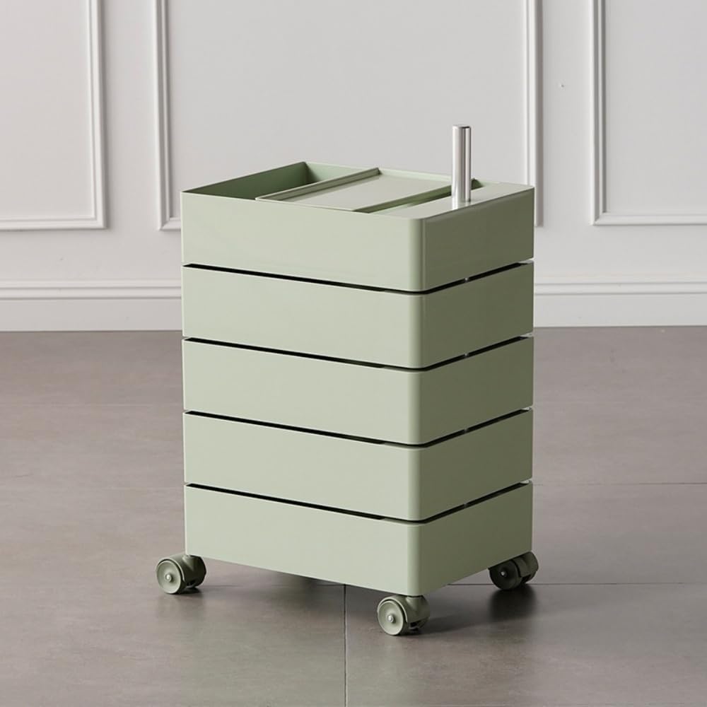 ABS Side Table with Wheels, 360° Movable Storage Cart, Multi-Layer Night Stand with Rotating Drawers, Modern Small Cabinet for Living Room, Bedroom and Dormitory(Green)