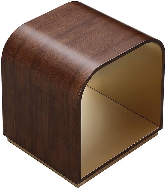 Michael Amini Houston Brown Walnut End Table Solid and Manufactured Wood Birch Wood Species Single Piece Sturdy Contemporary Accent Furniture for Living Room