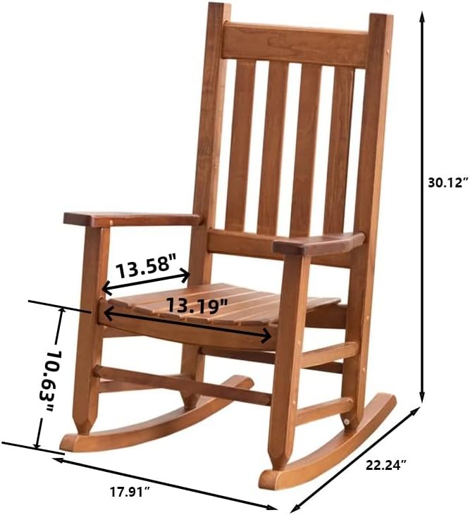 Kids Rocking Chairs Child Toddler Small Baby Wooden Comfy Rocker Chairs Furniture for Nursery Bedroom Livingroom Outdoor Reading Room, Ages 6-10, Anti-Tip Design Safe & Sturdy Brown