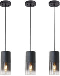 3-Pack Black Pendant Light Fixtures, Adjustable Modern Pendant Lights for Kitchen Island, Industrial Glass Pendant Lights for Dining Table Hallway Bedroom Living Room