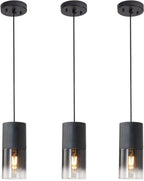 3-Pack Black Pendant Light Fixtures, Adjustable Modern Pendant Lights for Kitchen Island, Industrial Glass Pendant Lights for Dining Table Hallway Bedroom Living Room