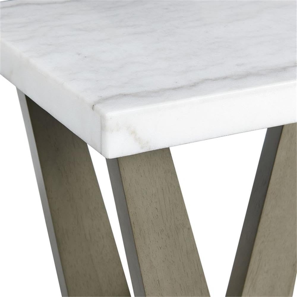 Pemberly Row Square Marble End Table, 22 x 22 x 25 in, Natural White Marble Top, Dark Gray Wood Base, Contemporary Design, Stylish Support Legs for Living Room or Bedroom Decor