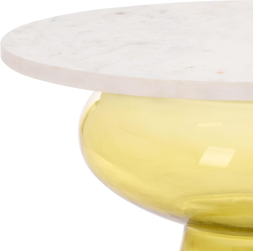 SAFAVIEH Home Collection – Bethony Yellow Glass & White Marble Top Side Table, Fully Assembled (ACC3219A)