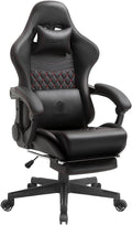 Dowinx Gaming Chair with Massage Lumbar Support, Vintage Style Office Computer Chair PU Leather E-Sports Gamer Chairs with Retractable Footrest and Headrest Black&Red