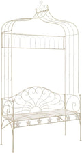 Wrought Iron Garden Bench 48 Inch Outdoor Seating for Patio Backyard Antique White Vintage Metal Bench for 2 People