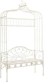 Wrought Iron Garden Bench 48 Inch Outdoor Seating for Patio Backyard Antique White Vintage Metal Bench for 2 People