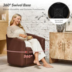 HULALA HOME Genuine Leather Swivel Barrel Chair with Solid Wood Base, Brown | Transitional Round Swivel Accent Chair with Flared Armrests, No Assembly Required, for Living Room Bedroom Reading Relaxation