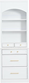 Modern 83.7inch High Kitchen Pantry, Freestanding Tall Kitchen Hutch with Faux Marble Top, Display Cupboard Cabinet with 5 Storage Drawers and Adjustable Shelf, White