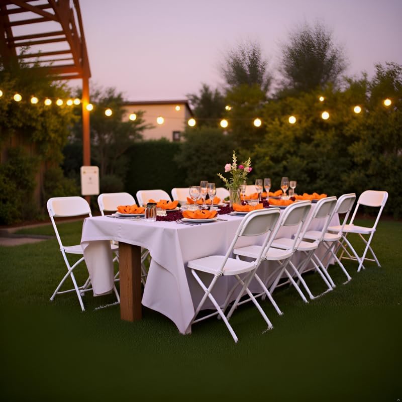 White Folding Chairs 12 Pack, Plastic Folding Chair for Outside, Indoor Outdoor Portable Commercial Seat with Steel Frame, Foldable Chairs for Party Events Wedding Office, 350LBS Capacity