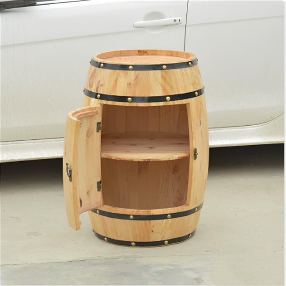 Wooden Whiskey Barrel Table, Wine Cabinet with Storage, Whiskey and Wine Barrel Side Table with Doors for Home, Wine Cellar, Bar(31.49 * 18.89in)