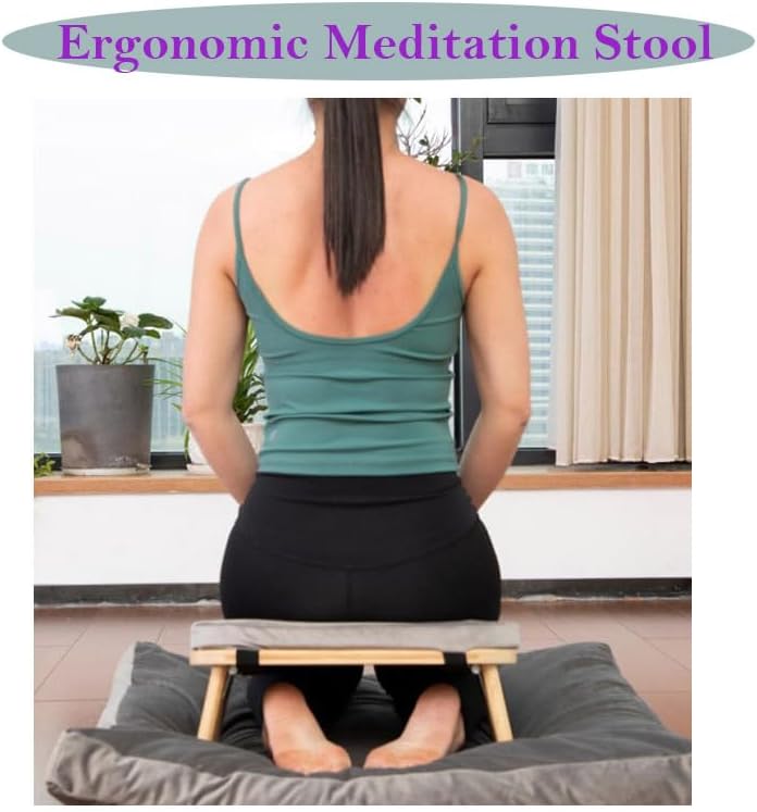 Meditation Bench Basic Kneeling Ergonomic Seat Meditation Stool,Folding Yoga Stool, Sturdy Prayer Bench,Comfortable for Kneeling or Sitting, Black