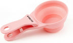 MeasureMate Pet Food Scoops with Bag Clip for Dog and Cat - 3-in-1 Multi-Function Collapsible Food Measuring Cup - 1/2 Cup Capacity, 4oz, Pink - Dishwasher Safe