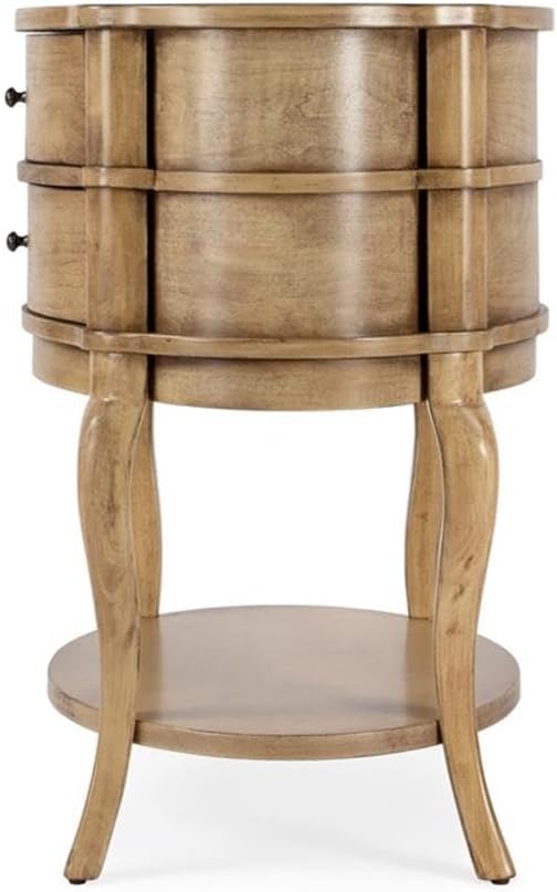 Beaumont Lane Oval 2-Drawer Side Table, Antique Beige Finish, Poplar Hardwood and Cherry Veneer, 24" W x 18" D x 26" H, Transitional Style Bedside or Chairside Table with Lower Shelf for Storage