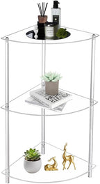 AHANDMAKER Clear Acrylic Corner Table 11.61in L x 11.61in W x 25.59" H Fan Shape Modern Side Table Lightweight Shelf Organizer for Living Room Bedroom Office Dorm Room Home Decor