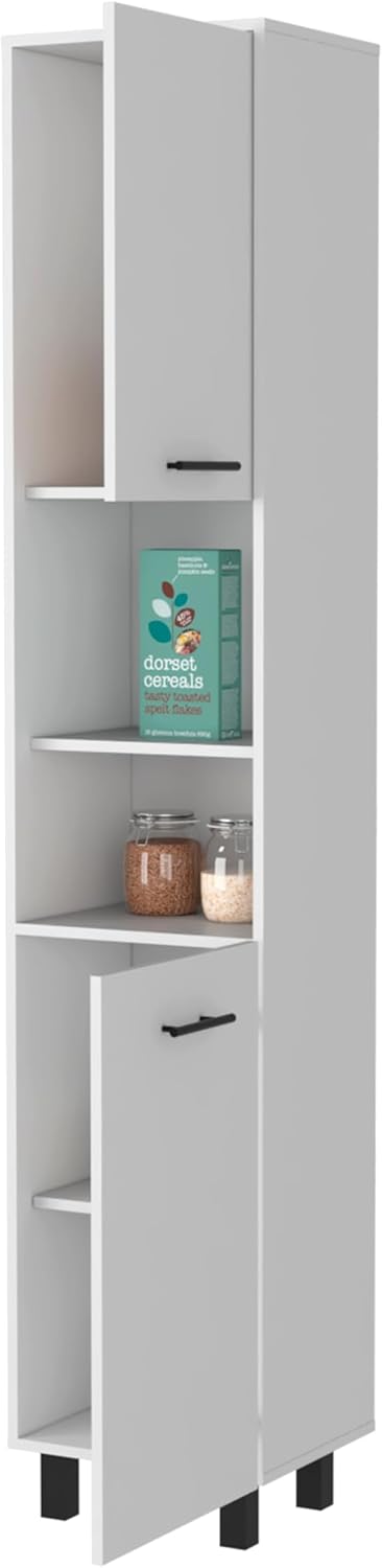 15.7" D*15.7" W*79.5" H Corner Freestanding Kitchen Pantry with 2 Shelves, 2 Single Doors, Rectangular Storage Cabinet, Modern Minimalist, for Living Room, Dining Room, White