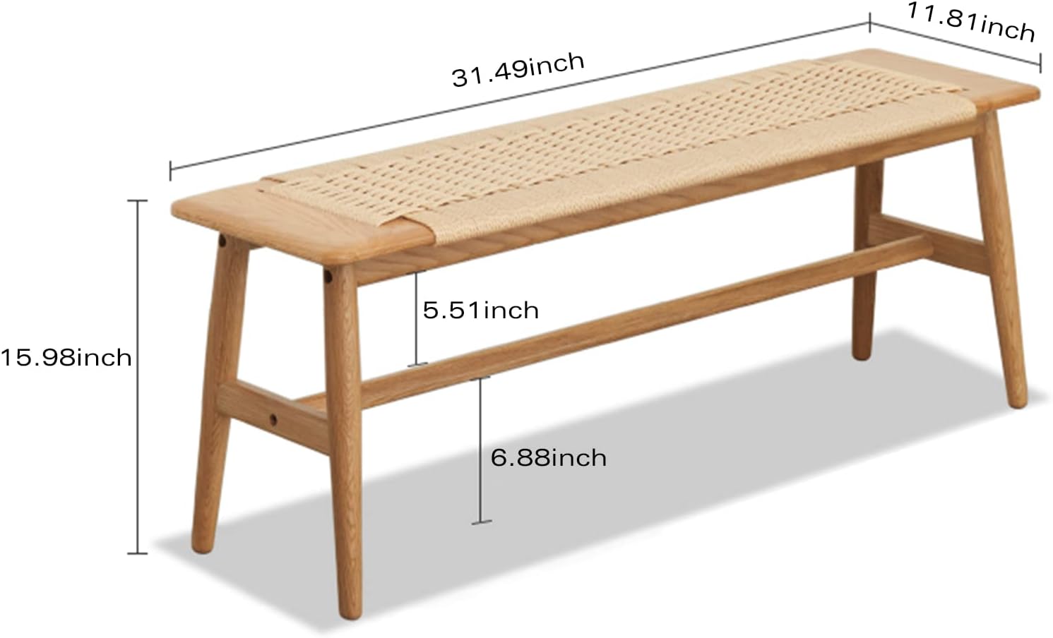 Wood Dining Bench,100% Natural Solid Oak with Rattan Design, Rounded Edge, Entryway Bench for Dining,Bedroom, Living Room (Beige Color, 31.49 inch)