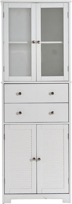 67" Tall Kitchen Pantry Cabinet with Glass Doors, Drawers & Adjustable Shelves, Storage Cabinet for Kitchen, Bathroom, Dining Room