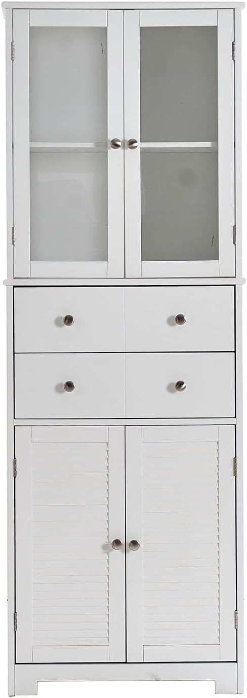 67" Tall Kitchen Pantry Cabinet with Glass Doors, Drawers & Adjustable Shelves, Storage Cabinet for Kitchen, Bathroom, Dining Room