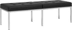 Studio Designs Home Camber Modern Dining Room 60" Legs and Tufted Faux Leather, Entryway or Livingroom Accent Bench, Chrome/Black