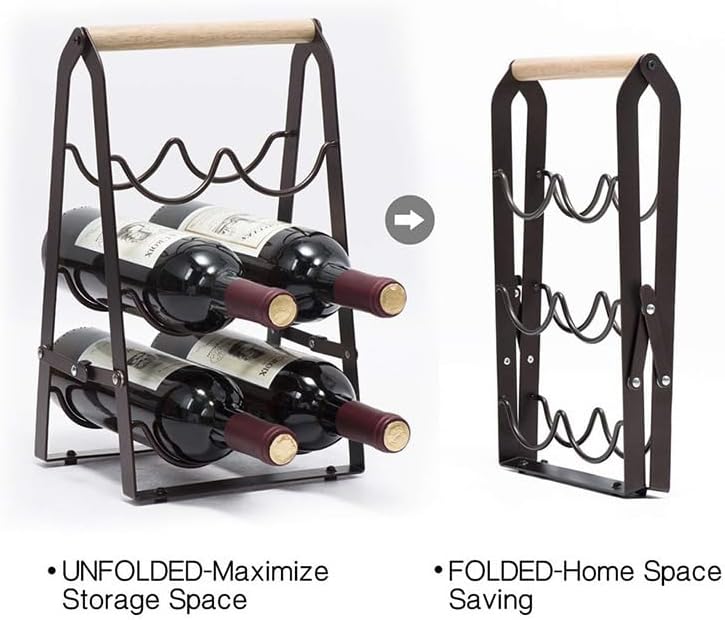 Wine Rack, 6 Bottle Wooden Countertop Free Standing Shelf,3 Tier Bottle Holder Stand for Home Bar Tabletop, Cabinet Inserts, Kitchen, Wine Cellar Storage No Assembly(Black)