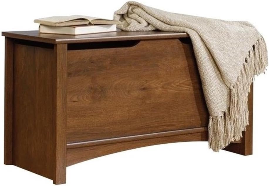 Pemberly Row Farmhouse Engineered Wood Storage Chest, Oiled Oak Finish, 35.25"W x 15.5"D x 18.88"H, Large Hidden Storage Area, Safety Lid Stay, Ventilated Design, Versatile Blanket Chest for Any Room
