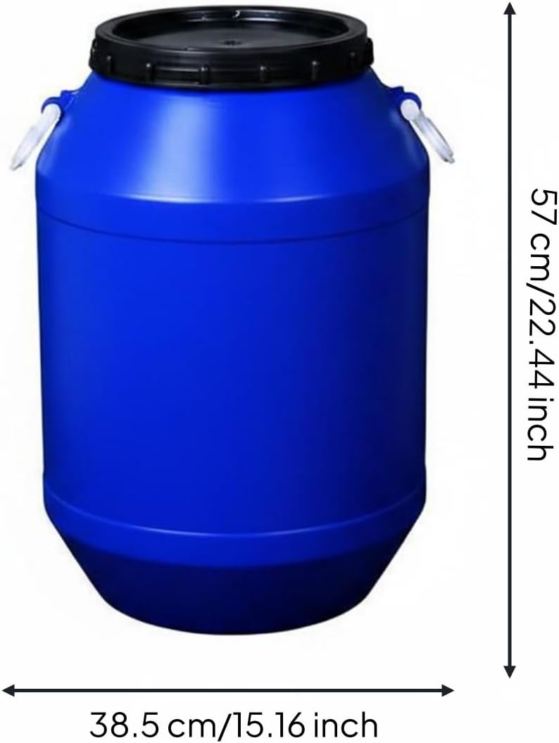 Large Capacity Container with User-Friendly Wide Opening Thickened HDPE Barrel Secure Outer Lid Storage Solution Suitable for Water Collection Home Organization Ingredient Storage, Blue, 60L