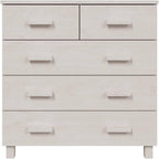 White Sideboard Buffet Cabinet, Solid Pine Wood and MDF Dining Room Credenza with 5 Drawers and Sliding Doors, Modern Accent Storage Cabinet for Living Room and Foyer