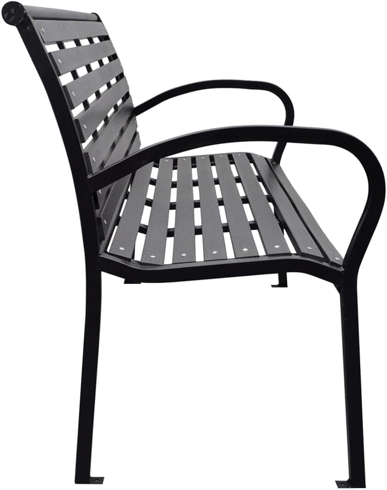 Garden Bench Black WPC (Wood Plastic Composite), Steel 116 cm Wide,The Ultimate Durable Garden Bench for Outdoor Comfort Patio Furniture