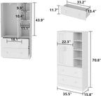 Wardrobe Armoire Closet with Mirror, 2 Door Wardrobe Cabinet with 2 Drawer & Extendable Hanging Rod, Bedroom Armoire Cabinet Clothing Organizer, Type A White (35.5" W x 15.8" D x 70.8" H)