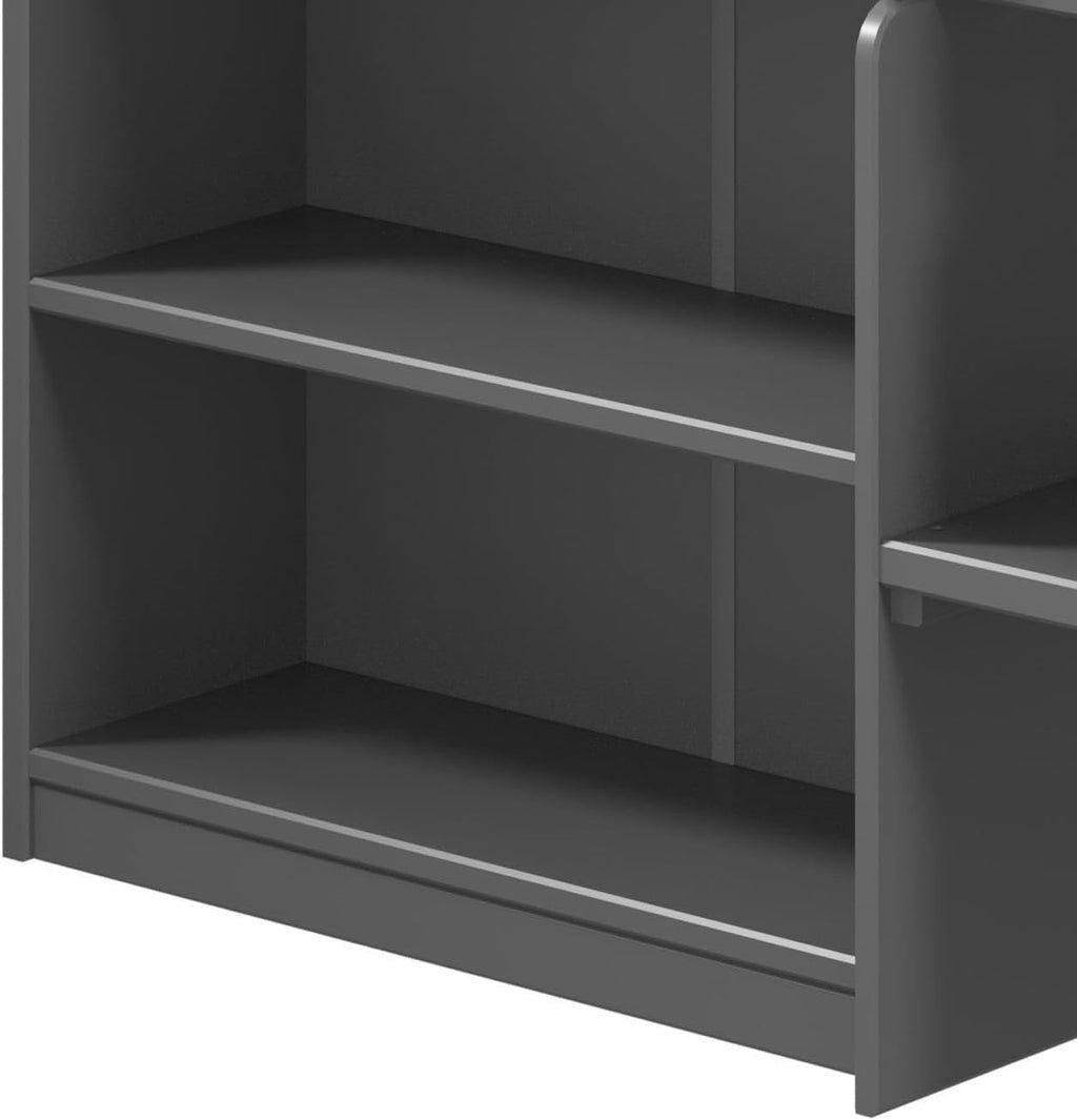 Grey Twin Loft Bed with Built in Drawers and Bookshelf