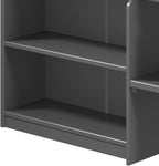 Grey Twin Loft Bed with Built in Drawers and Bookshelf