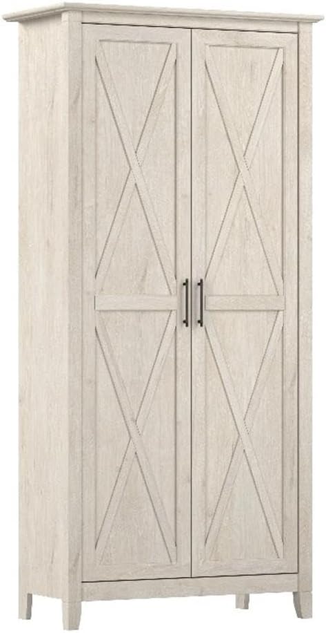 Pemberly Row Engineered Wood Kitchen Pantry Cabinet, Linen White Oak Finish, Adjustable Shelves, Farmhouse Style with Doors, Freestanding Storage for Kitchen, Dining Room or Home Organization
