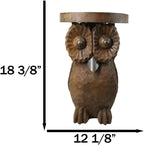 Ebros Gift Hand Carved Whimsical Wise Owl Round Top Sculptural Side Table Made of Mango Wood 18" Tall Home Office Decor Furniture