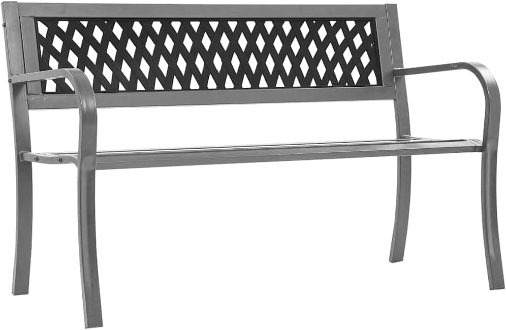 47.2 Inch Metal Garden Bench, Outdoor Patio Seating with Lattice Backrest, Matte Black Steel Bench for Backyard, Park, and Porch