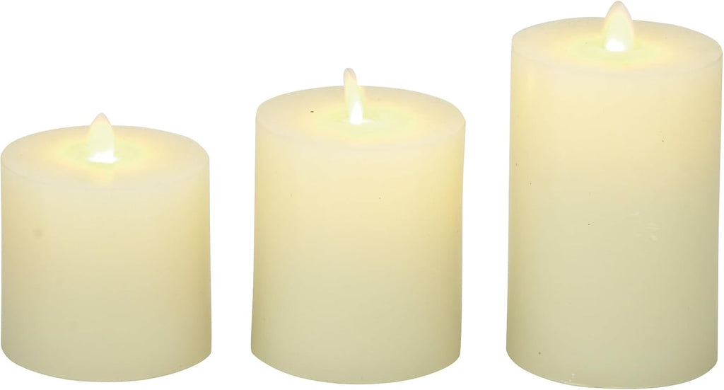 Deco 79 Wax Cylinder Flameless Candle with Remote Control, Set of 3 3", 4", 5"H, White