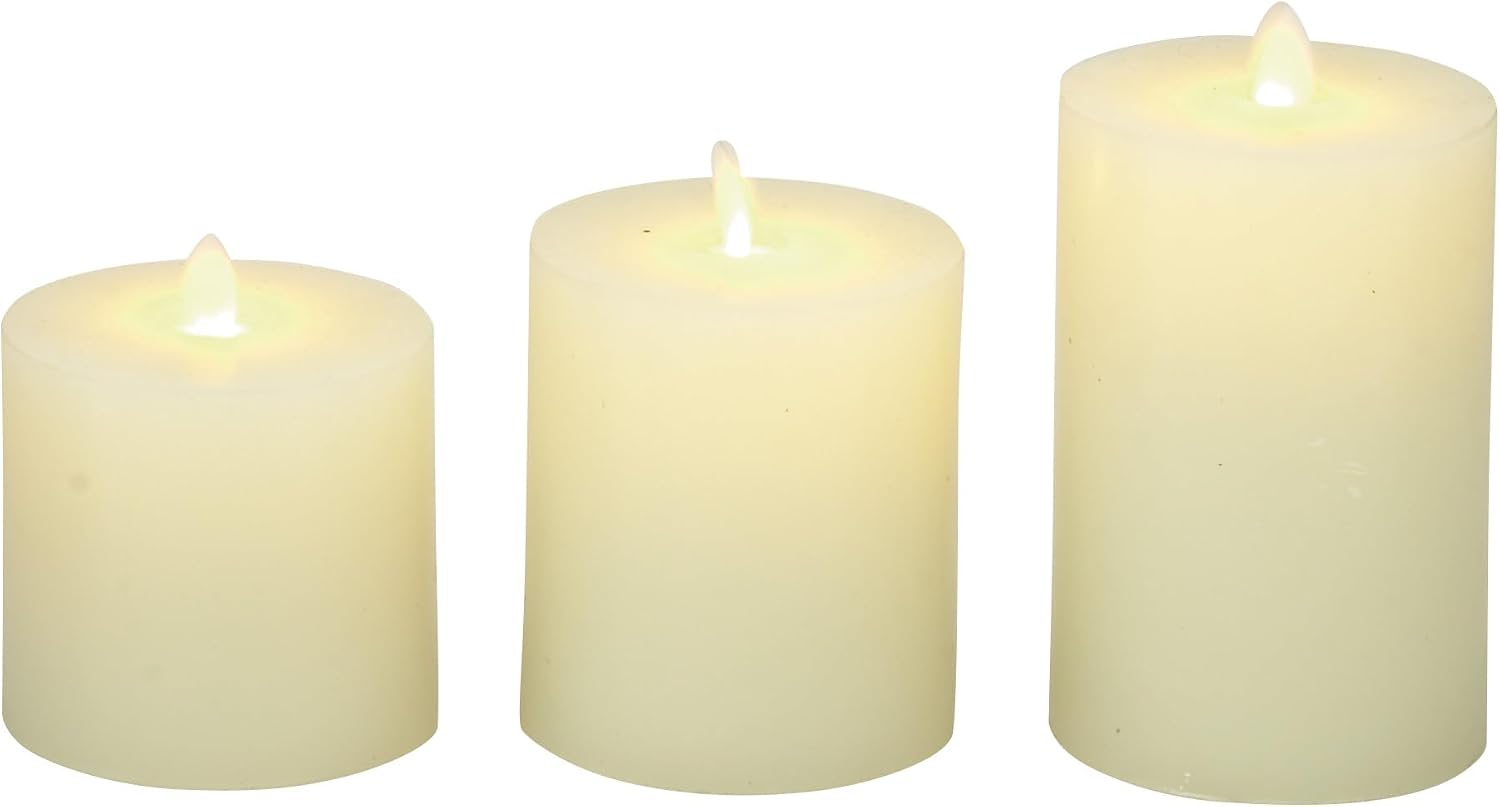 Deco 79 Wax Cylinder Flameless Candle with Remote Control, Set of 3 3", 4", 5"H, White