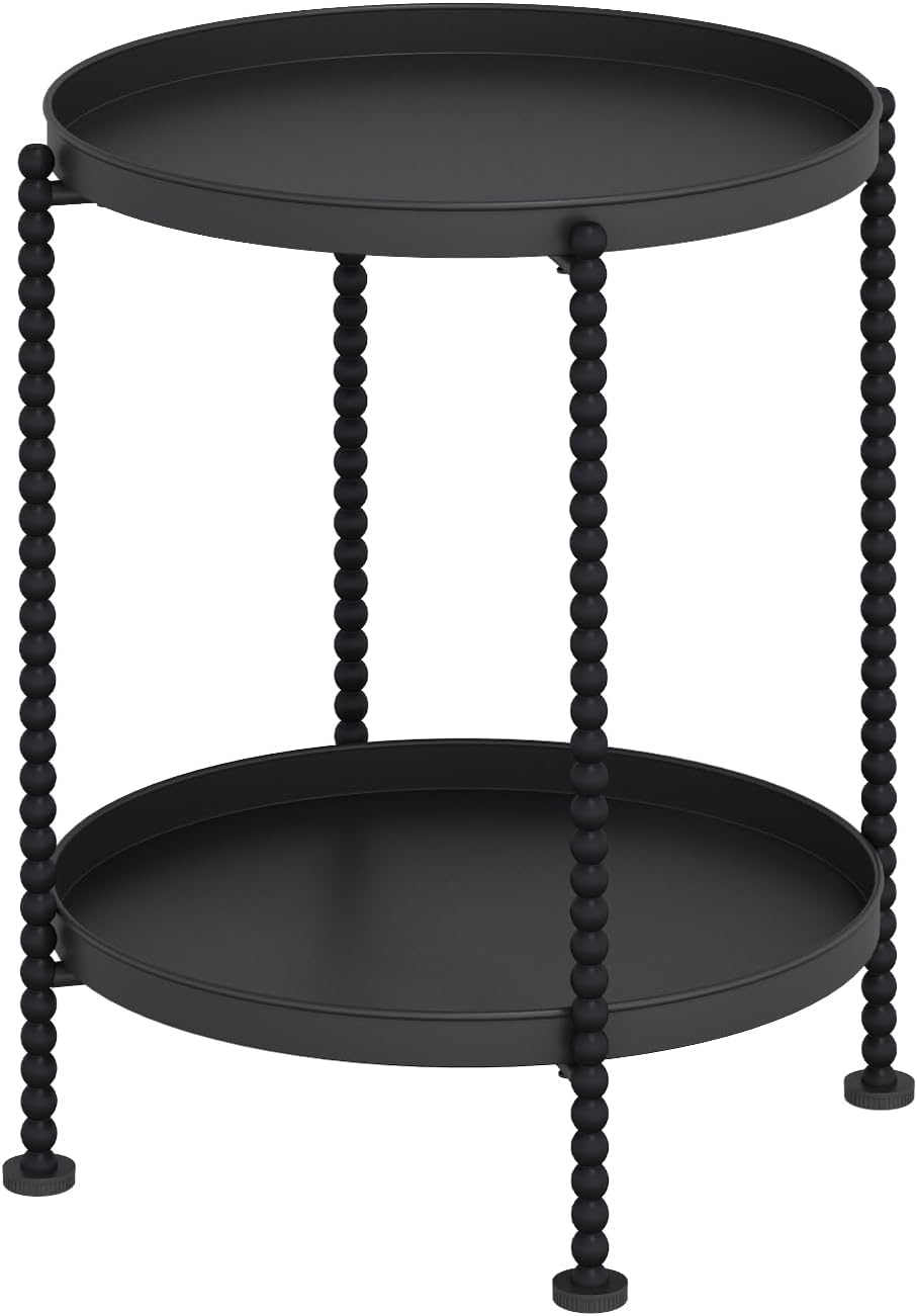 YINMIT 2 Tier End Table,Outdoor Metal Round Side Table,Waterproof Sofa Coffee Side Tables,Bedside Nightstand for Living Room, Bedroom, Office, Balcony