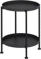 YINMIT 2 Tier End Table,Outdoor Metal Round Side Table,Waterproof Sofa Coffee Side Tables,Bedside Nightstand for Living Room, Bedroom, Office, Balcony