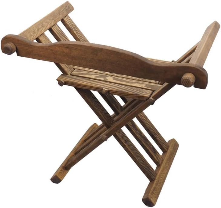 Dark Oak Medieval Viking Folding Chair with Backrest & Armrests, Rustic Solid Wood Portable Foldable Seat for Outdoor & Indoor Use