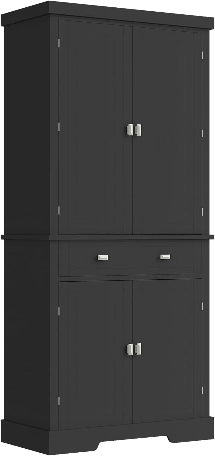 Pantry Cabinet, 72" Kitchen Pantry Storage Cabinet, Modern Kitchen Cupboard with Large Drawer, 2 Cabinets, 4 Adjustable Shelves, Freestanding Hutch Food Pantry for Dining Room Living Room, Black