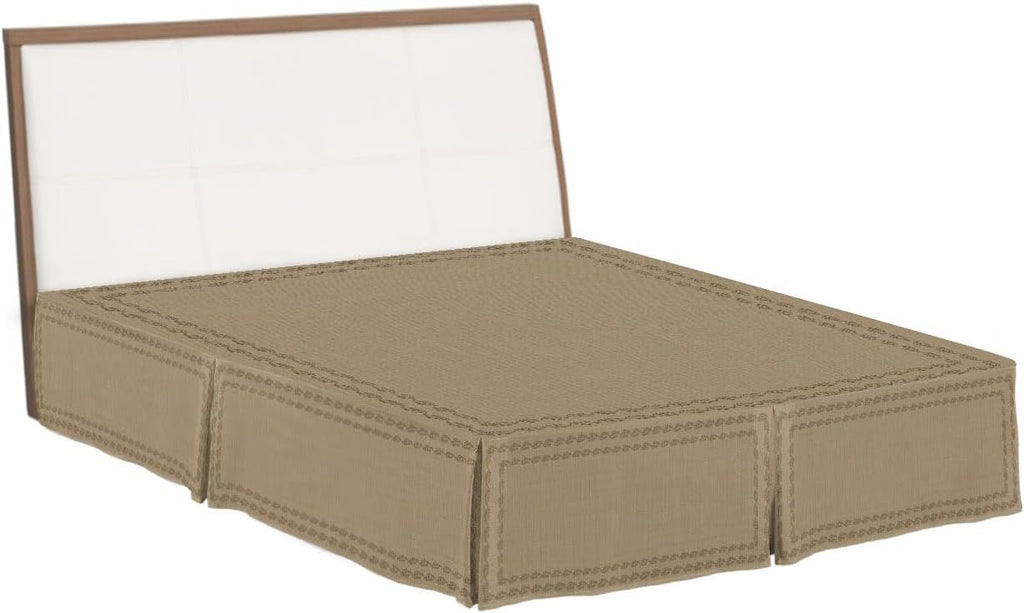 Bed Skirts Queen Size 16 Inch Tailored Drop Beige Textured Woven Pattern Wrap Around Bed Skirt with Split Corners Hotel Quality Bedskirt Solid Color Dust Ruffle for Queen Bed Skirt Bedroom Decor