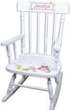 My Bambino Girl's Personalized White Wood Rocking Chair Toddler Baby Gift (Calico Owl)