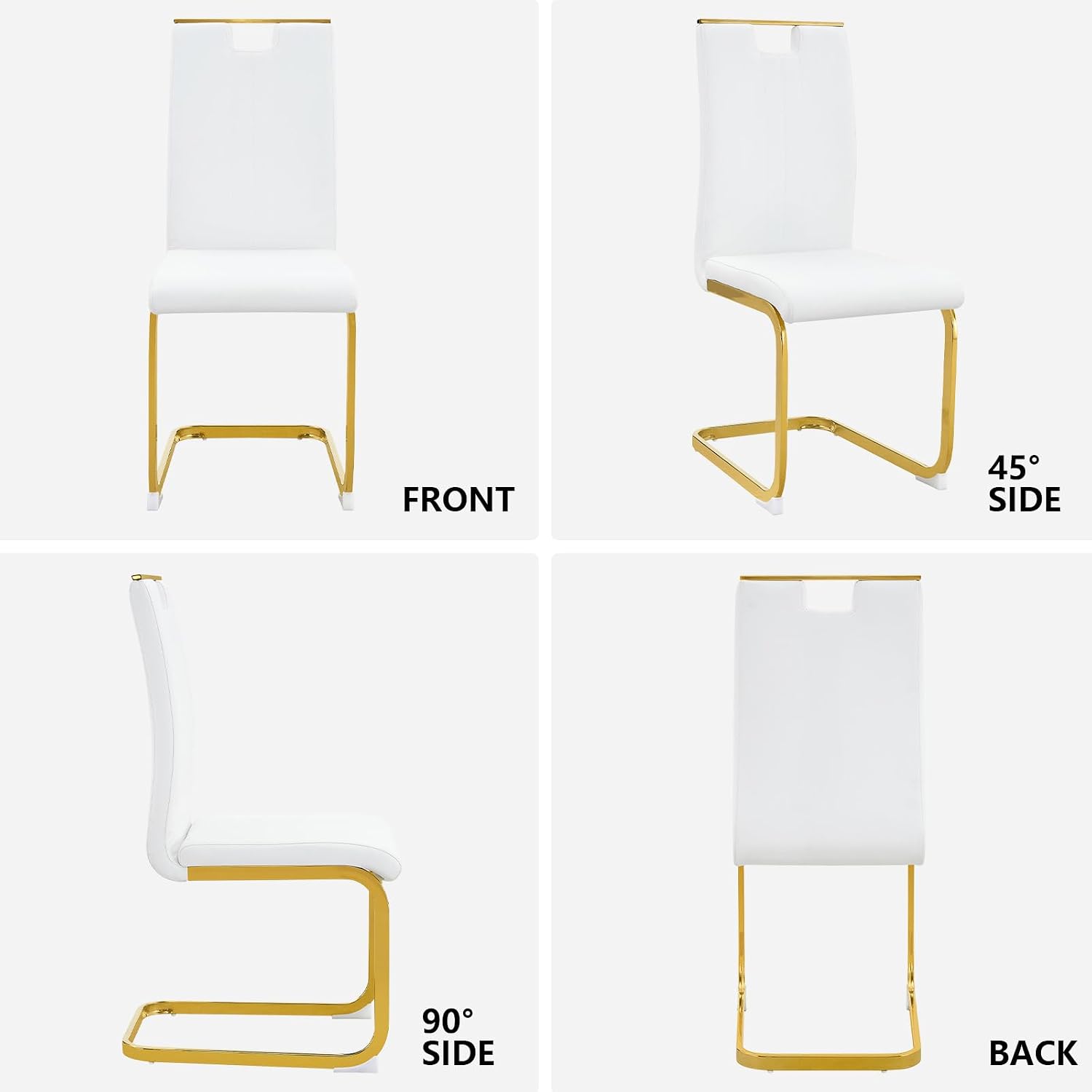 cinkehome Set of 6 Modern Dining Chairs, High Back PU Faux Leather Upholstered Armless Chair with Metal Legs for Kitchen Dining Room Living Room (White with Gold Legs)