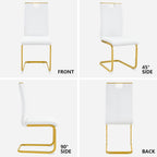 cinkehome Set of 6 Modern Dining Chairs, High Back PU Faux Leather Upholstered Armless Chair with Metal Legs for Kitchen Dining Room Living Room (White with Gold Legs)