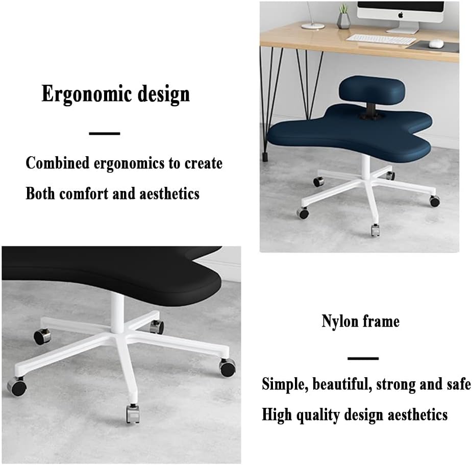 Kneeling Chair, Ergonomic Seat, Five Pronged with Caster Support Legs, Height Adjustable Stool for Posture Improvement and Correction, Suitable Home Office Use, Multi Colour Options (Black)