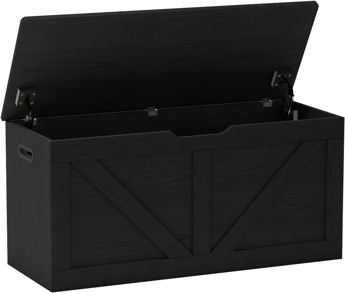 Timberer 39.4" Storage Chest, Wooden Storage Bench, Large Storage Trunk with 2 Safety Hinges, Entryway Shoes Bench for Living Room, Bedroom, Black