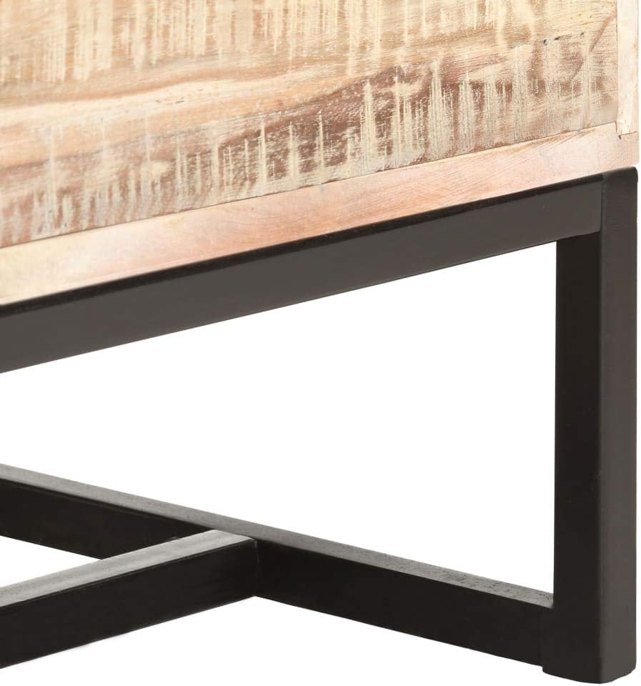 White Solid Acacia Wood Sideboard with Powder-Coated Steel Frame, 4 Storage Compartments for Living Room Dining Room Hallway Organization, Retro Style Furniture with Unique