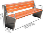 Garden Outdoor Park Backrest Chair, Stainless Steel Frame Wooden Bench, Garden Patio Leisure Seating Seat(Small)