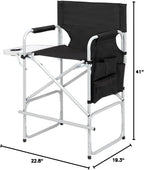 Tall Directors Chair, Portable Makeup Artist Chair with Side Table, Cup Holder, Storage Bag and Footrest, 41'' Seat Height Folding Camping Chairs for Tailgating Camp Lawn Picnic Fishing Beach